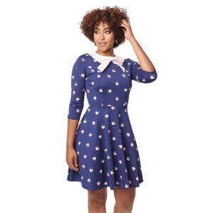 Unique Vintage | Wednesday Dress In Navy Blue With Strawberries